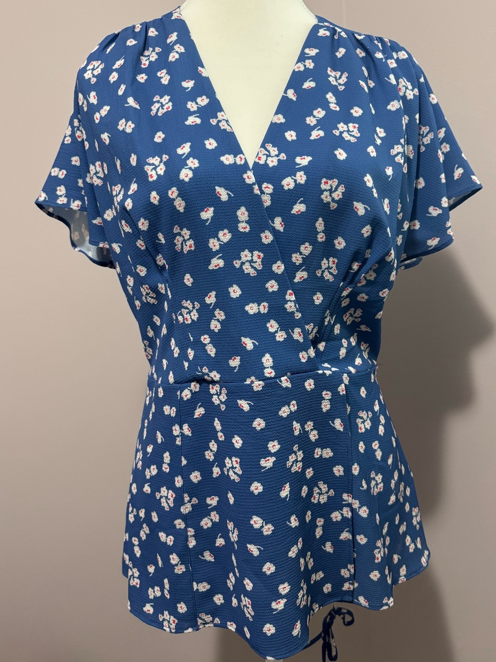 French Connection Blue Floral Faux-WrapStyle Women's Top